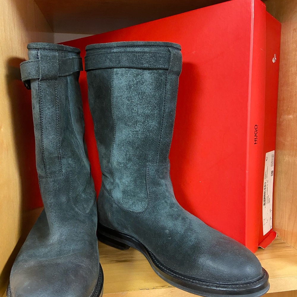 HUGO by HUGO BOSS MEN SUED, LEATHER & SHEARLING BOOTS SIZE 8